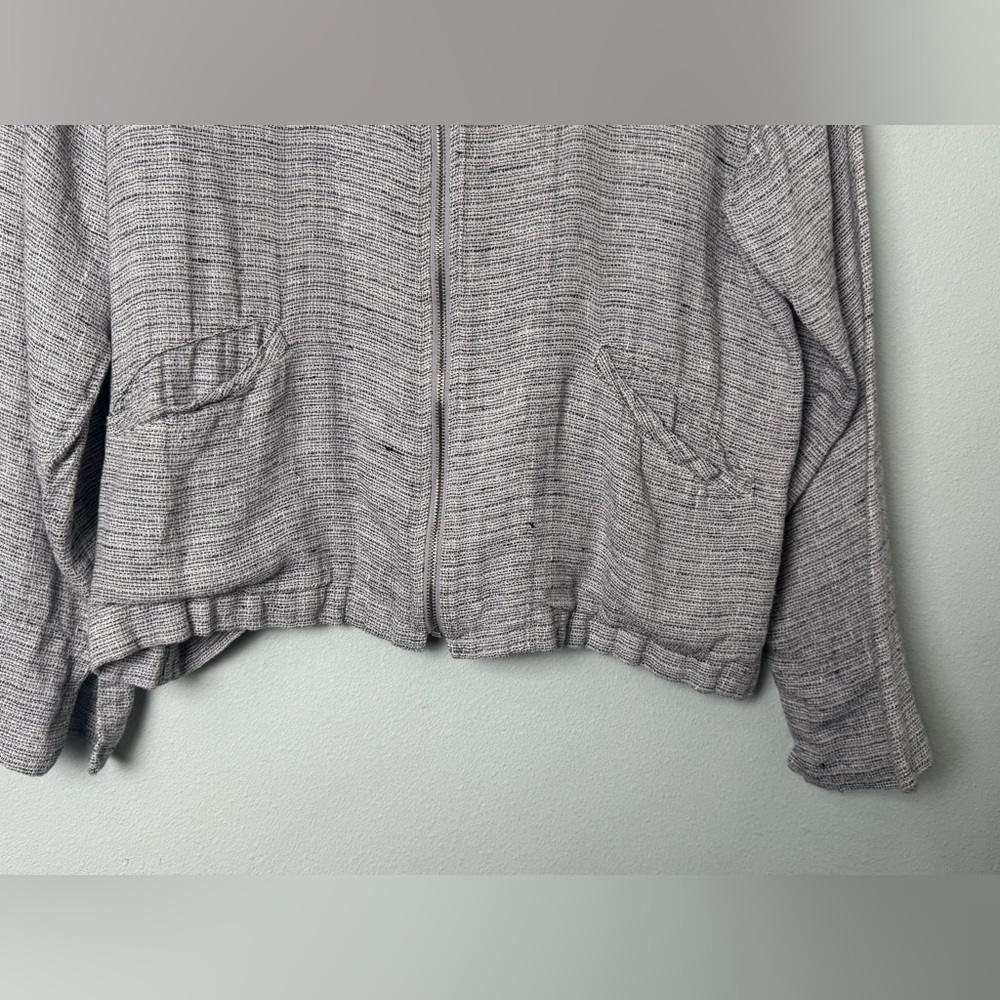 FLAX 100% Linen Tweed Lightweight Full Zip Front Jacket Gray Black & White Small - Picture 3 of 12